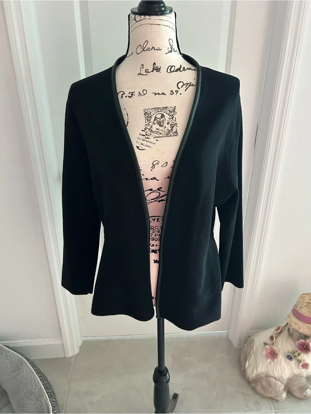 Ann Taylor Black Open-Front Women's Jacket with faux leather trim - Picture 1 of 6